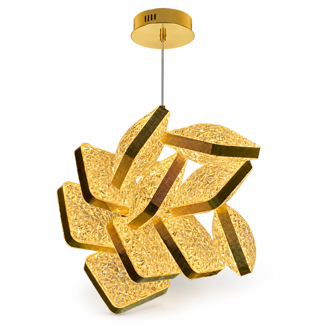Modern Gold Crystal Pendant Light - Geometric Leaf Cluster