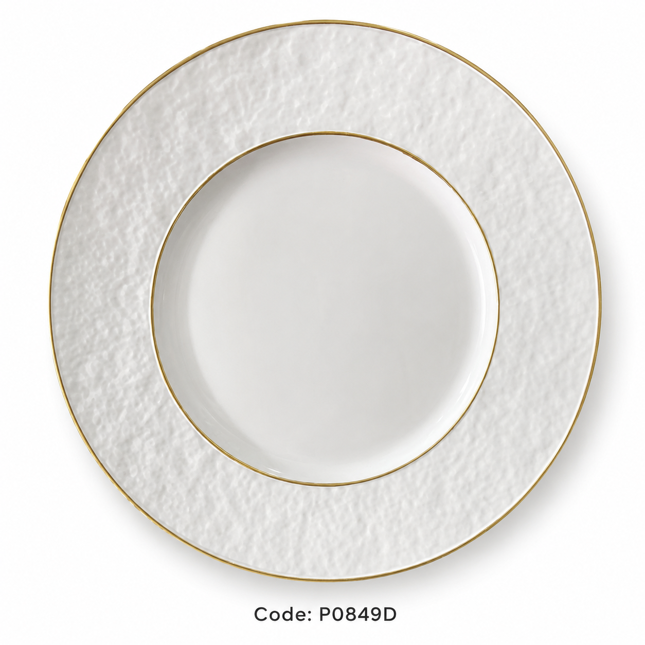 White Textured Gold Rim Charger Plate