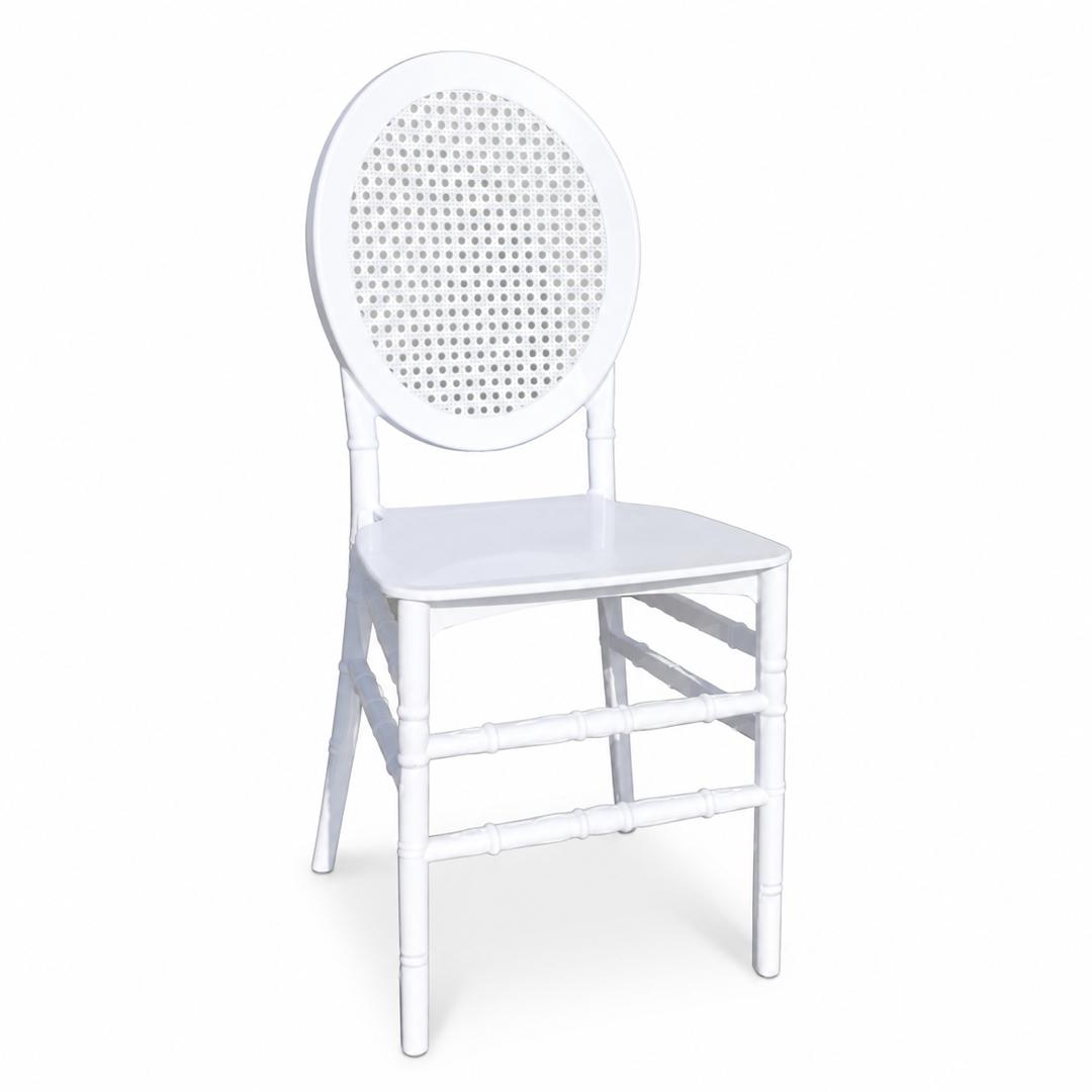 WHITE CANE ROUND BACK HIGH CHAIR
