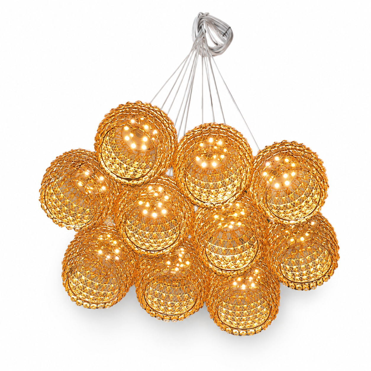 MODERN CRYSTAL SPHERE CLUSTER CHANDELIER-HONEY GOLD FINISH